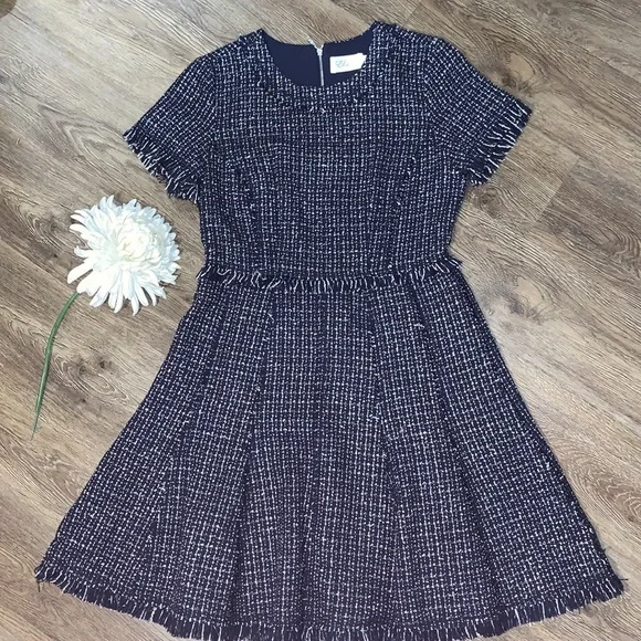 Eliza J Sparkly Tweed Blue and White Dress - Picture 1 of 9
